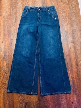 We The Free Dark Blue Wide-Leg Denim Jeans from Free People